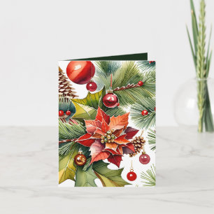 Carte Poinsettia & Red Orament Photo & Fact Christmas