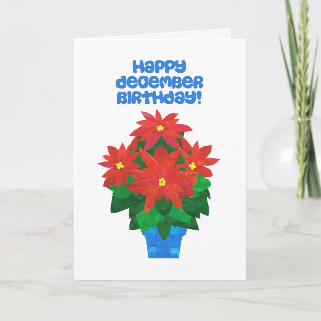 Carte Poinsettia Rouge Clair Anniversaire de Décembre (Devant)