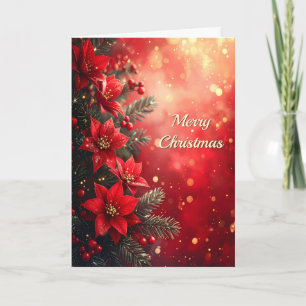Carte Poinsettias Rouges et Baies Fêtes de Fin d'Année