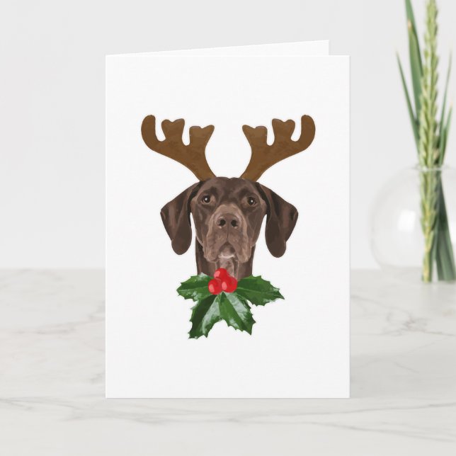 Carte Pointer allemand à oreilles de cerf de Noël (Devant)