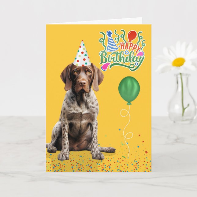 Carte Pointer Dog in a Party Hat on Yellow Birthday (Petite plante)