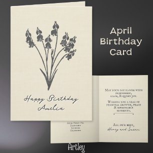 Carte Pois doux à l'estampe rustique Avril Fleur de nais