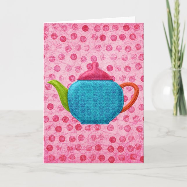 Carte Pois roses et théière (Devant)