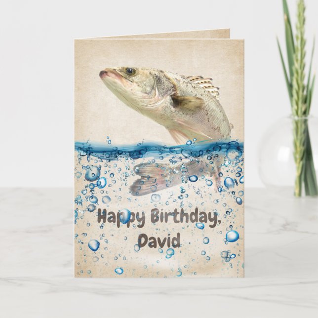Carte Poisson d'anniversaire dans l'eau avec nom (Devant)