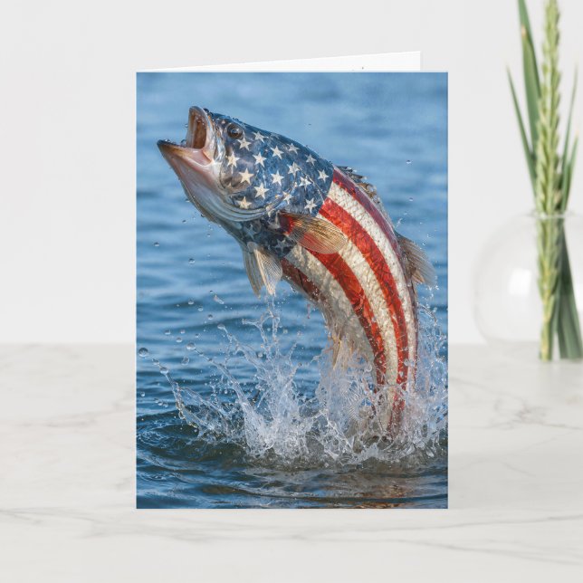 Carte Poisson de drapeau américain d'anniversaire (Devant)