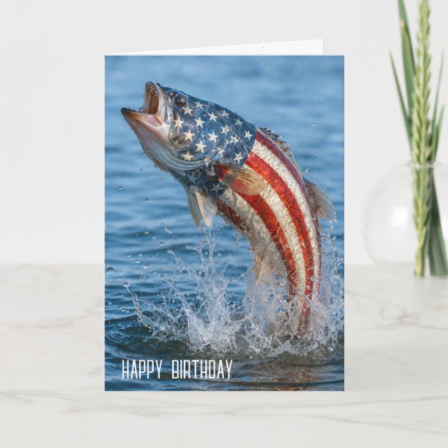 Carte Poisson de drapeau américain d'anniversaire (Devant)