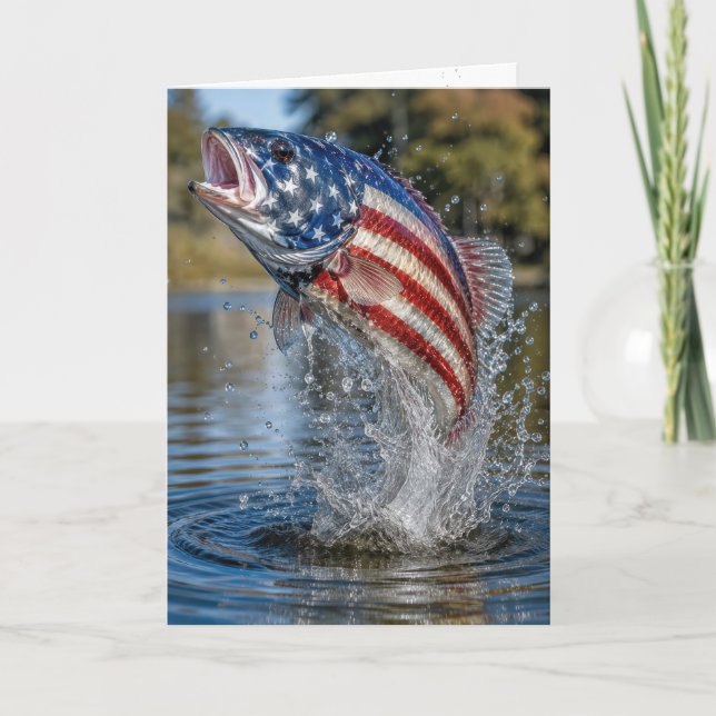 Carte Poisson drapeau américain d'anniversaire (Devant)
