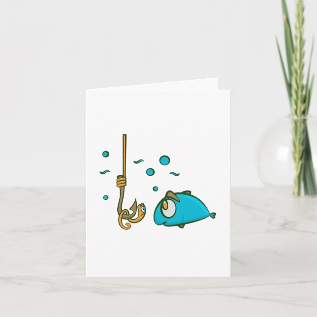 Carte Poisson drôle et ver à l'hameçon Humour de pêche (Devant)