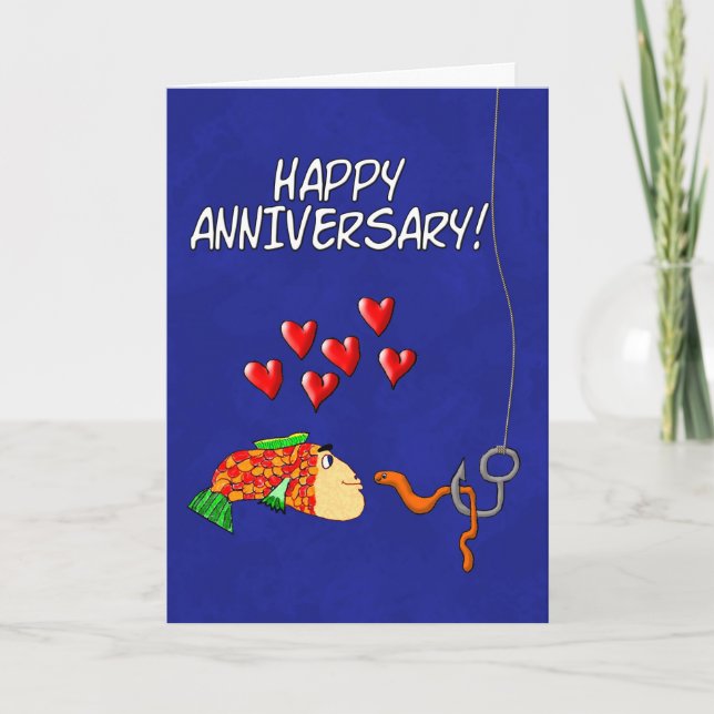 Carte Poisson et appât humoristique pour un joyeux anniv (Devant)
