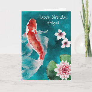 Carte Poisson Koi personnalisé, Fleurs de cerisiers Anni