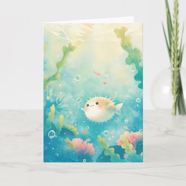 Carte Poisson-Tétraodons Flottant Parmi les Algues (Devant)
