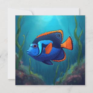 Carte Poisson tropical bleu coloré et récif de corail