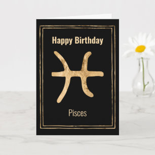 Carte Poissons astrologie zodiaque or Joyeux Anniversair