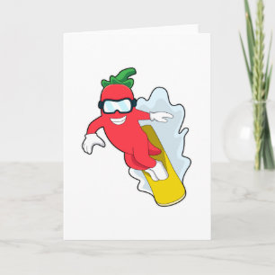 Carte Poivron au snowboard avec snowboard