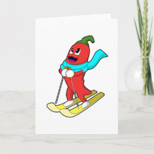 Carte Poivron en skieur avec ski