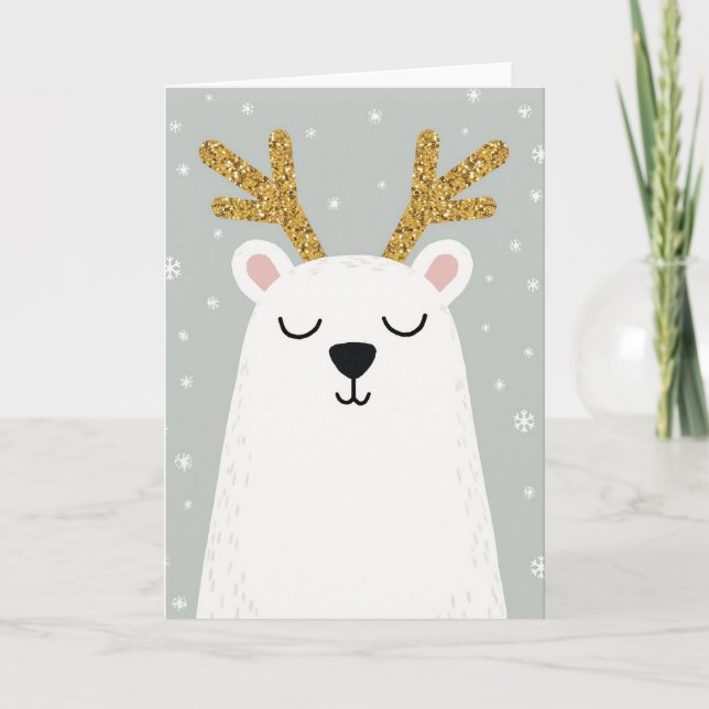 Carte Polar Bear Reindeer Christmas Card (Devant)