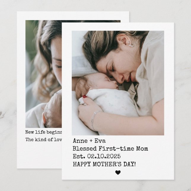 Carte Polaroid Style 2 Photos Fête des Mères pour  (Devant / Derrière)
