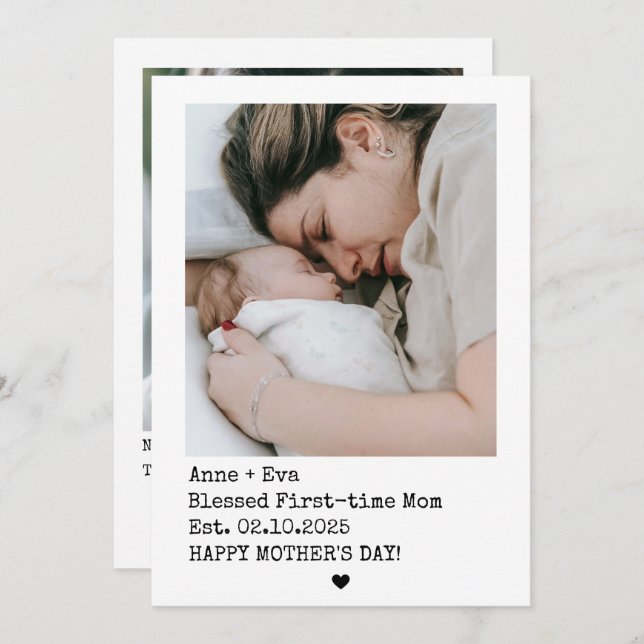 Carte Polaroid Style 2 Photos Première Fête des Mè (Devant / Derrière)