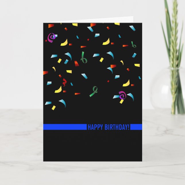 Carte Police Anniversaire Ligne Bleue Mince Personnalisé (Devant)
