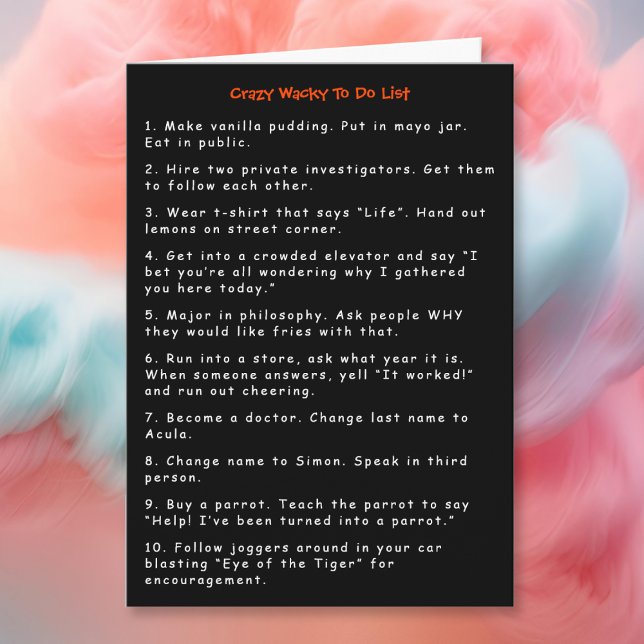 Carte Polissons farfelus fous drôles de nouvelle année (Funny Crazy Wacky New Year Pranks To Do List Humor Card)