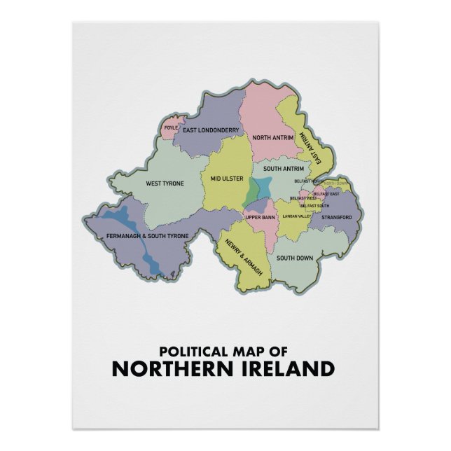 Carte Politique De L'Irlande Du Nord. Affiche (Devant)