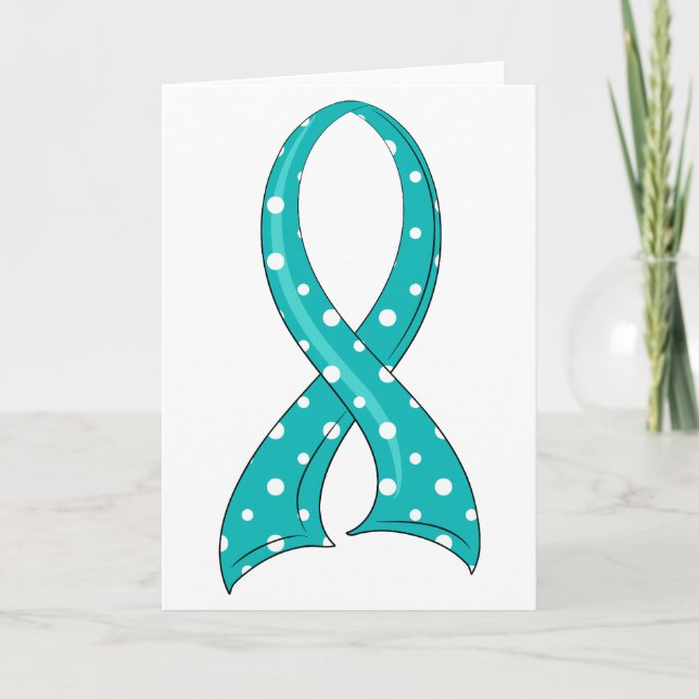 Carte Polka Dot Turquoise Ruban Cancer du col utérin (Devant)