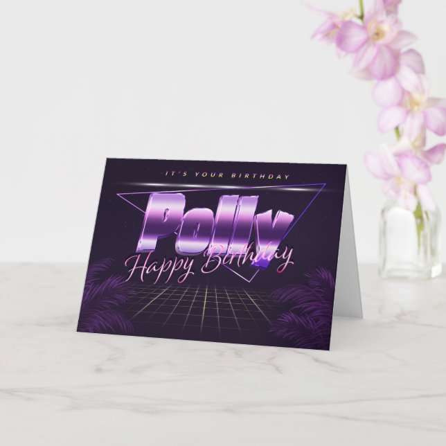 Carte Polly Nom Prénom lila retro (Orchidée)