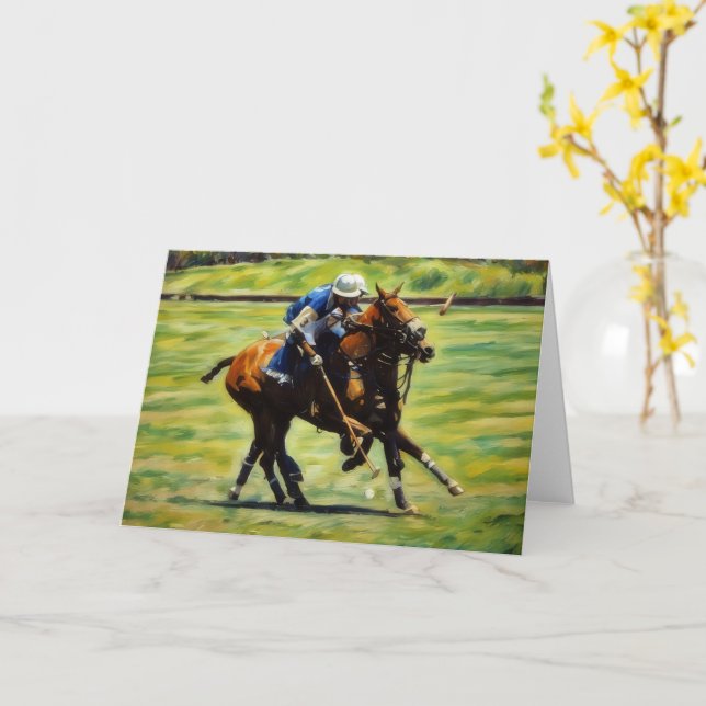 Carte Polo Action Polo Horse Rider Art Note Card (Fleur jaune)