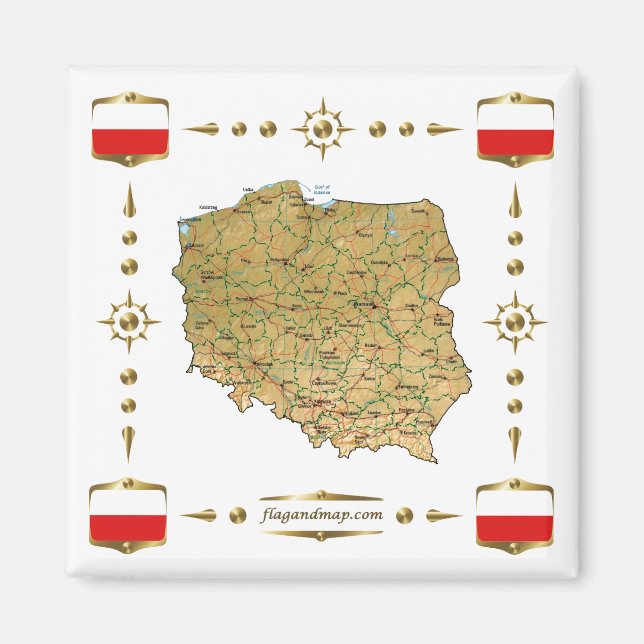 Carte Pologne + Magnet des drapeaux (Devant)