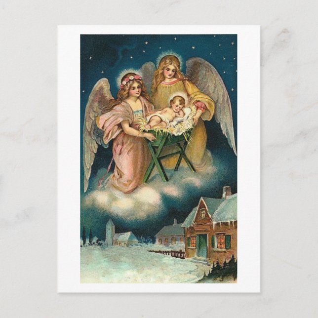 CARTE POLONAISE DE NOËL AVEC ANGELS ET JÉSUS BÉBÉ (Devant)