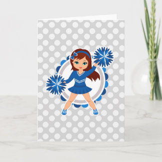 Carte Pom-pom girl Bleue Brunette - Mignonne Cheval