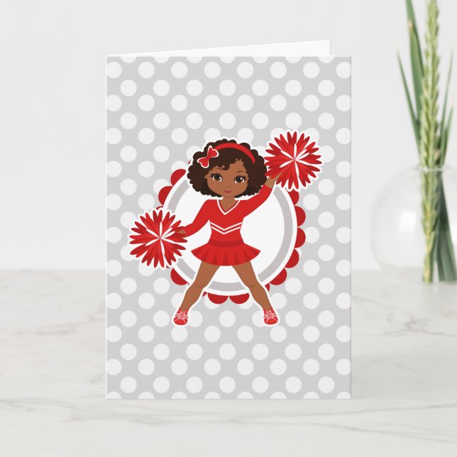 Carte Pom-pom girl - Cute Red African American Cheer (Devant)