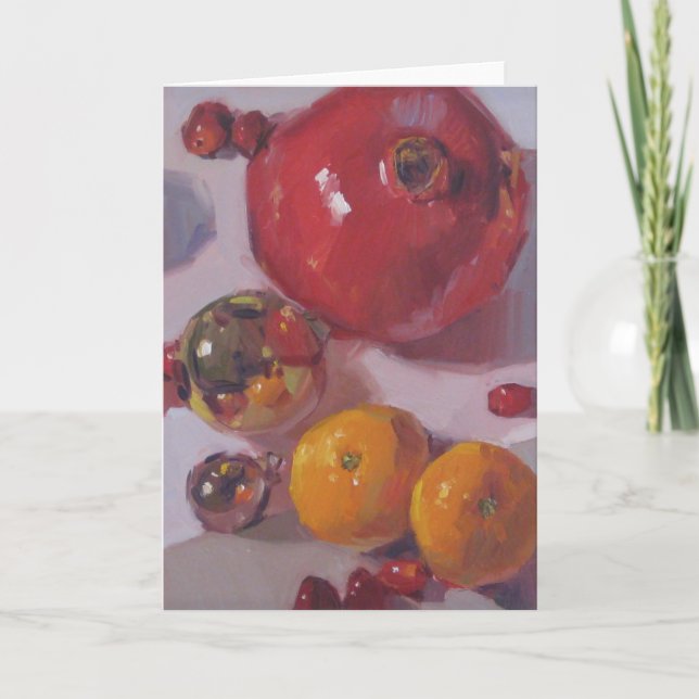 Carte "Pomegrenate Orange Christmas" Blank Holiday Art C (Devant)