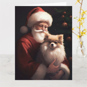 Carte Pomeranian avec le Père Noël Festif Noël