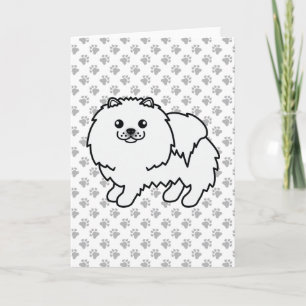 Carte Pomeranian Blanc Chien de Dessin Animé Mignon & Pa