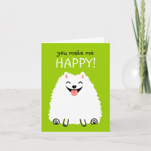 Carte Pomeranian Blanc Heureux avec Texte Personnalisé