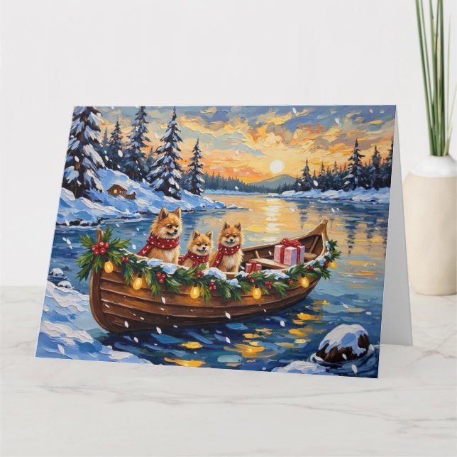 Carte Pomeranian Christmas Boat Holiday (Devant)