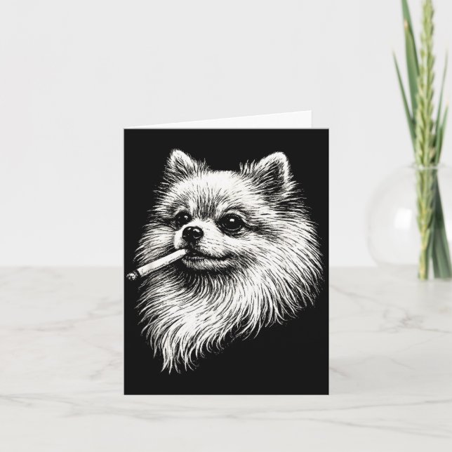 Carte Pomeranian drôle fumeur Mème Chien (Devant)