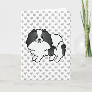 Carte Pomeranian Parti-Couleur Noir Chien Mignon & Patte