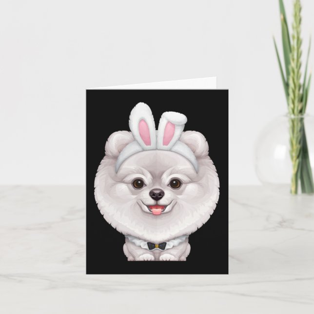 Carte Poméranien Blanc Dans Le Costume Lapin De Pâques (Devant)