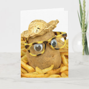 Carte pomme de terre avec chapeau de paille et lunettes