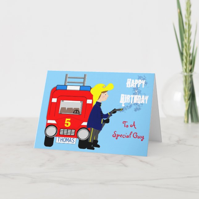Carte Pompier Moteur d'incendie Thème Joyeux anniversair (Devant)
