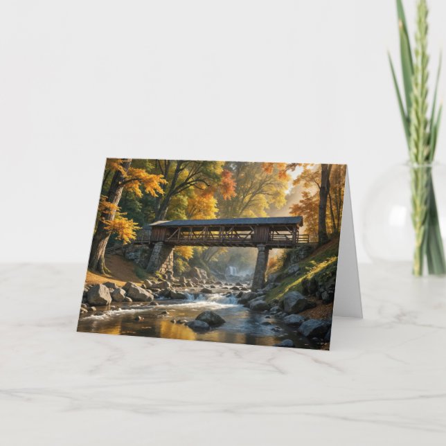 Carte Pont Couvert D'Automne Rustique Pour Anniversaire (Devant)