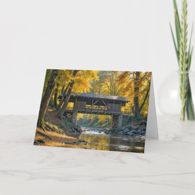 Carte Pont Couvert D'Automne Rustique Pour Anniversaire (Devant)