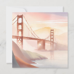Carte Pont Golden Gate Lever de soleil Belle aquarelle