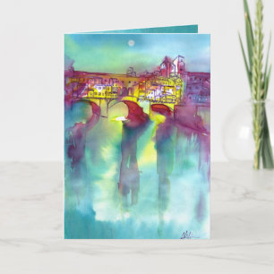 Carte PONTE VECCHIO Florence la nuit Aquarelle