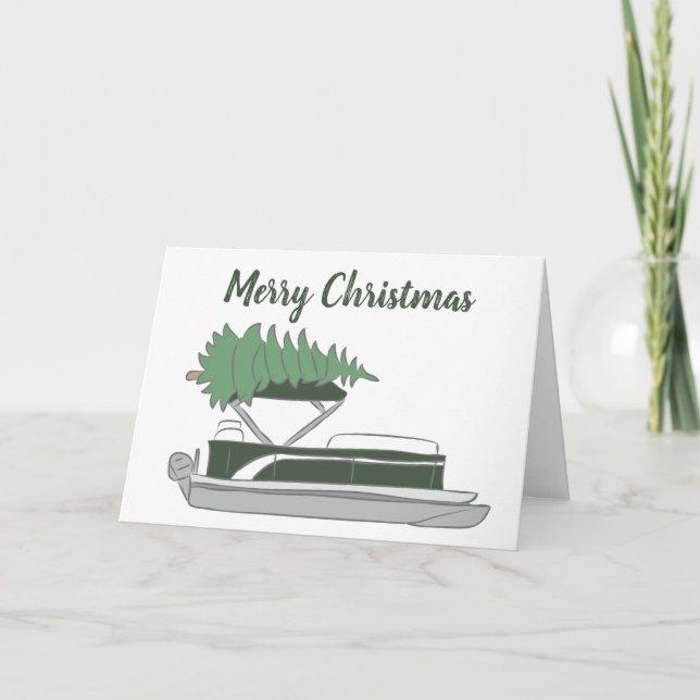 Carte Pontoon Boat with Christmas Tree on Top Holiday (Devant)