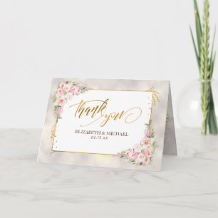 Carte Pony rose Floral Or Script & Merci de cadre