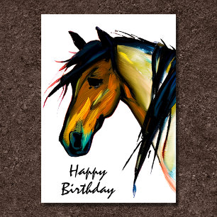 Carte Pony sauvage Hippocampe aquarelle Joyeux anniver