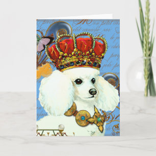 Carte Poodle blanc portant le portrait de la couronne ju